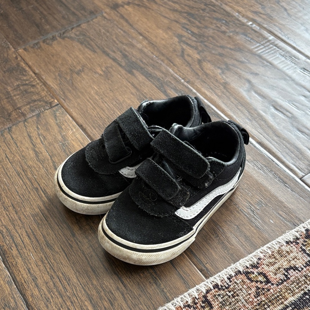 Vans Kids Black and White Velcro Sneakers